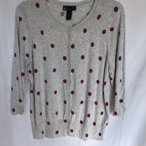 Lane Bryant Cardigan Sweater Gray Purple  Dots 16